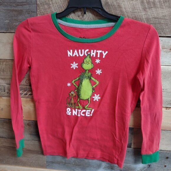 Dr. Seuss Grinch Kids Red Pajama Top Large (L) Snug Fit - Naughty & Nice - Picture 1 of 3